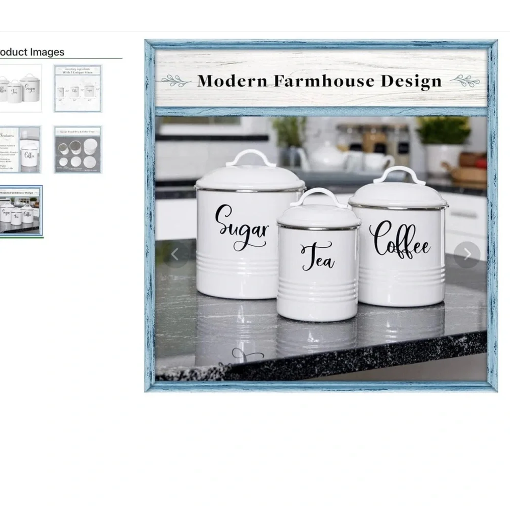 Home Acre Designs Kitchen Canisters Set of 3 Airtight Tea, Sugar, Coffee - Picture 2 of 5